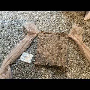 Cream off shoulder long sleeve top